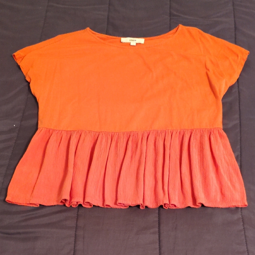 LOFT Melon Colored Blouse with Ruffle Detail